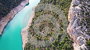 Panoramic beautiful vertiginous impressive aerial view of Congost de Mont-Rebei, Famous