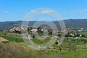 Panoramic beautiful view of Radda in Chianti province of Siena, Tuscany, Italy.