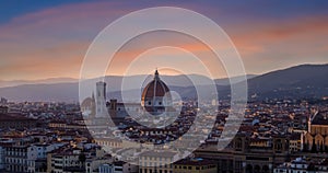 Beautiful view of sunset over Cathedral of Santa Maria del Fiore Duomo, Florence, Italy