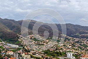 Panoramic beautiful views of Funchal from the pico dos barcelos, Madeira island, Portugal