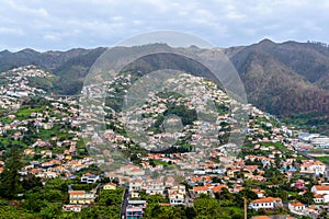 Panoramic beautiful views of Funchal from the pico dos barcelos, Madeira island, Portugal