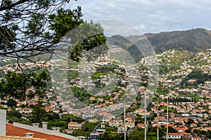 Panoramic beautiful views of Funchal from the pico dos barcelos, Madeira island, Portugal