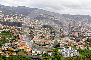 Panoramic beautiful views of Funchal from the pico dos barcelos, Madeira island, Portugal