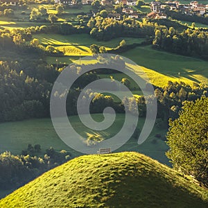 Panoramic bench on mountain top relaxing landscape