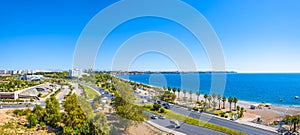 Panoramic bird view of Antalya and Mediterranean seacoast and be