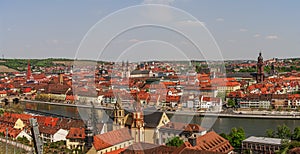 Panoramic bird view of Wurzburg downtown, old city and center, Bavaria, Germany, summer time