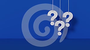 Panoramic blue background with question mark hanging
