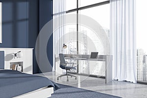 Panoramic blue home office corner