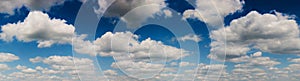 Panoramic blue sky background with white clouds