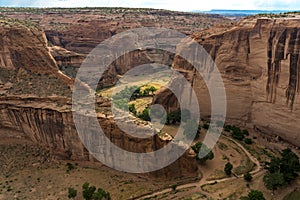 Panoramic of Canyon de Chelly National Monument, Arizona, one of longest inhabited areas of N America