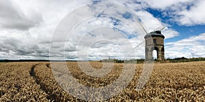 Panoramic Chesterton Wind Mill and Wheat