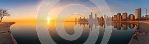 Panoramic Chicago Skyline Cityscape at night  and  blue sky with cloud, Chicago, United state