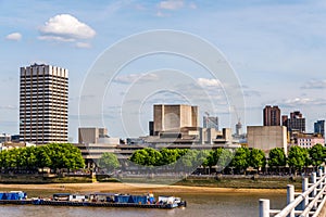 Panoramic city of london, ships on the river thames, modern and