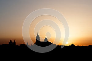 Panoramic of the city of Salamanca with sky yellow dawn