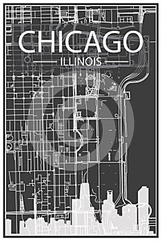 Panoramic city skyline poster with streets network of CHICAGO, ILLINOIS