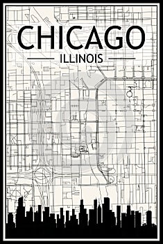 Panoramic city skyline poster with streets network of CHICAGO, ILLINOIS