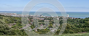 Panoramic city view of  Eastbourne from hillside.