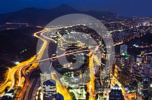 Panoramic city view from the Gran Torre Santiago in Santiago de Chile.