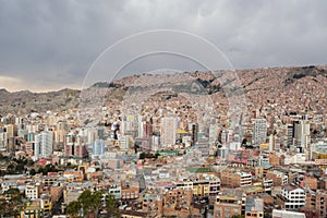 Panoramic cityscape in La Paz in Bolivia photo