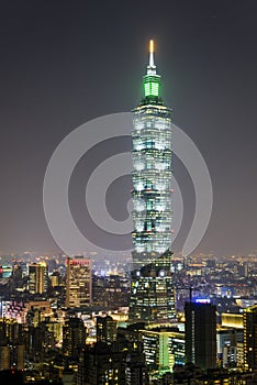 Panoramic cityscape of Taipei skyline and Taipei 101 Skyscraper in Taipei, Taiwan.