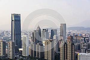 Panoramic cityscape of Taipei skyline in Taipei, Taiwan.