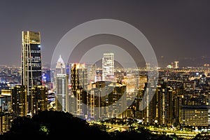 Panoramic cityscape of Taipei skyline in Taipei, Taiwan.