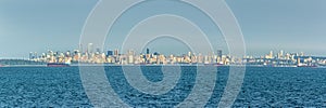 Panoramic cityscape of Vancouver, skyline view from the ocean British Columbia Canada