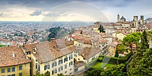Panoramic cityscape view of Bergamo old town, Italy