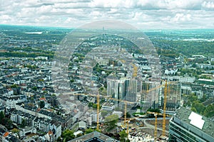 A panoramic cityscape view of the town center of Dusseldorf.