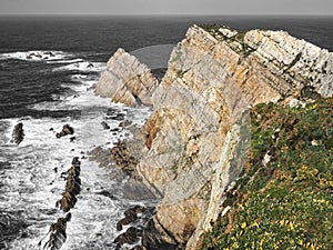 Panoramic of the cliffs of Cabo PeÃÂ±as, Asturias
