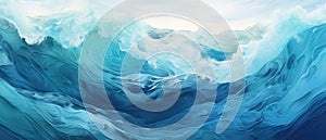 Panoramic cold arctic ocean stormy blue sea waves seascape - generative AI