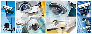 Panoramic collage of security CCTV camera or surveillance system