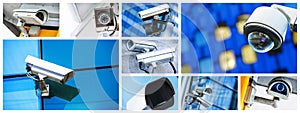 Panoramic collage of security CCTV camera or surveillance system