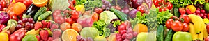 Panoramic collection healthy fruits and vegetables.