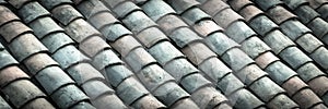 Panoramic colorful curved clay tiled roof from ancient house in the North Vietnam