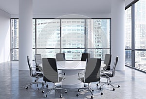 Panoramic conference room in modern office in Moscow business centre, so-called Moscow-City.