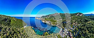 Panoramic of the Corfu island surrounded by turquoise waters of Ionian sea, Cape Drastis in Greece