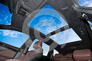 Panoramic double sunroof in a passenger car photo