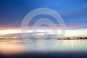 Panoramic dramatic sunset sky and tropical sea at dusk.Long exposure technique,Koh Samui,Thailan