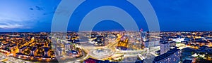 Panoramic drone aerial view on Katowice center at night