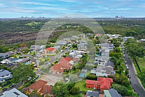 Panoramic drone aerial view over suburbs of Northern Beaches Sydney