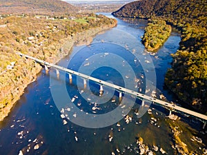 Panoramic drone view of the bridge over the Potomac River