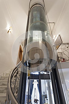 Panoramic elevator in atrium