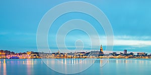 Panoramic evening view of the Dutch city of Nijmegen