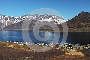 Panoramic evening view over beautiful Senja island in autumn