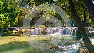 Panoramic exotic  beautiful tropical deep rainforest waterfall   Fresh waterfalls in deep forest