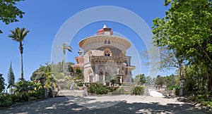 Panoramic exterior view at Monserrate Palace, a palatial villa located on Sintra, the traditional summer resort of the Portuguese
