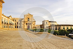 Panoramic Exterior View of Santissimo Salvatore Church in Noto - Italy