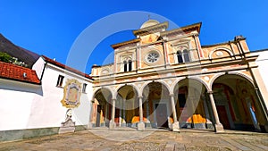 Panoramic facade of Madonna del Sasso Sanctuary, Orselina, Switzerland