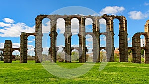 Panoramic of the famous Roman aqueduct of MÃÂ©rida for the transport of water. photo